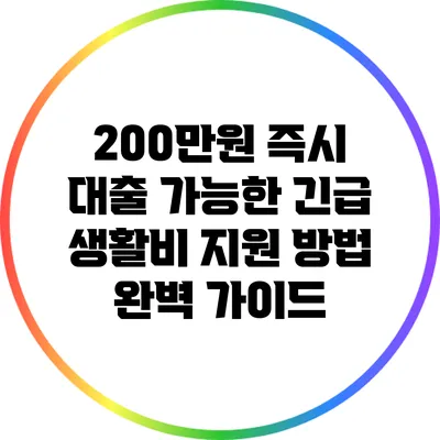 200만원 즉시 대출 가능한 긴급 생활비 지원 방법 완벽 가이드
