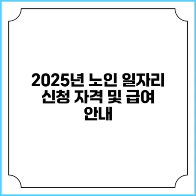 2025년 노인 일자리 신청 자격 및 급여 안내