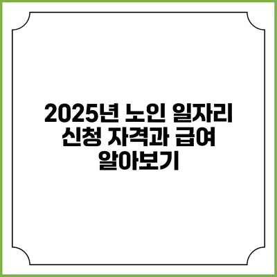 2025년 노인 일자리 신청 자격과 급여 알아보기