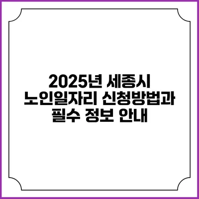 2025년 세종시 노인일자리 신청방법과 필수 정보 안내