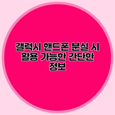 갤럭시 핸드폰 분실 시 활용 가능한 간단한 정보